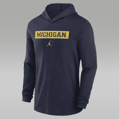 【NIKE】Michigan Wolverines Blitz Long-Sleeve Hooded T-Shirt Nike Mens BLUE Michigan Wolverines Dri-Fit Hoodie - 198600320